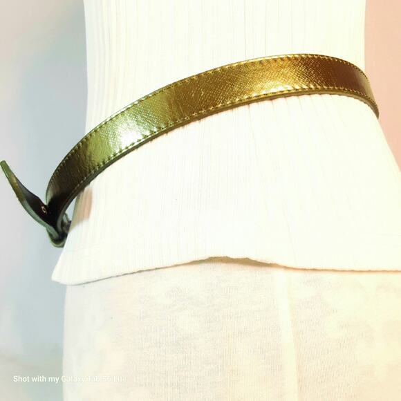 Metallic Olive Green Belt Womens Medium Waist Textured Pattern - Picture 3 of 12